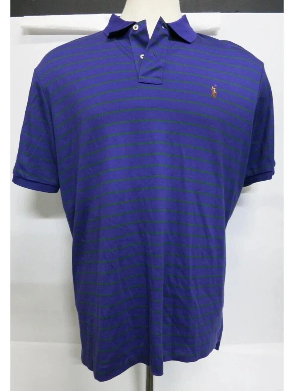 Polo Ralph Lauren Men's 2XL Purple Green Striped Cotton Polo Short Sleeve Shirt